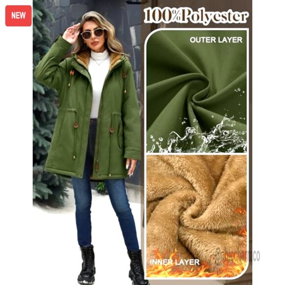 Waterproof Fleece Lined Hooded Parka Jacket Warm Winter Coat Puffer - Picture 4 of 7